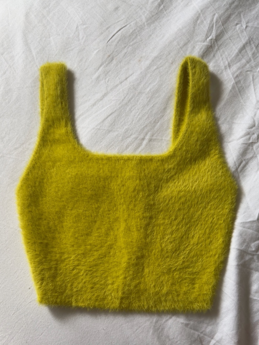 Babaton Fuzzy Square-Neck Cropped Tank - Yellow
